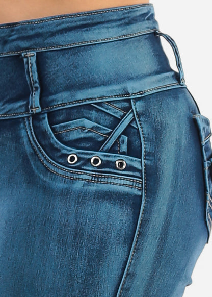 MX JEANS Butt Lifting Acid Wash Blue Skinny Jeans