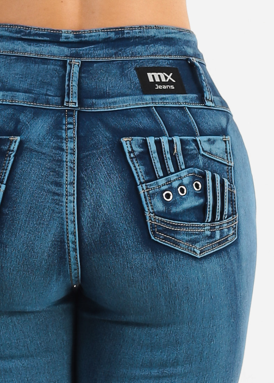 MX JEANS Butt Lifting Acid Wash Blue Skinny Jeans
