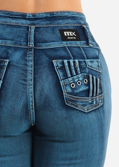 MX JEANS Butt Lifting Acid Wash Blue Skinny Jeans