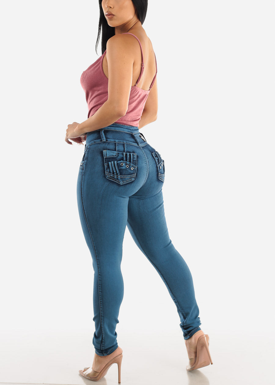 MX JEANS Butt Lifting Acid Wash Blue Skinny Jeans