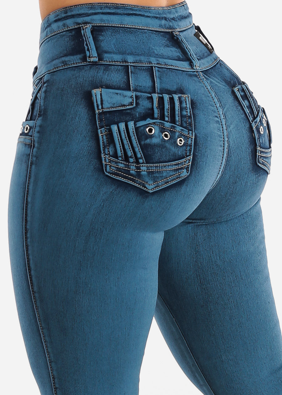 MX JEANS Butt Lifting Acid Wash Blue Skinny Jeans