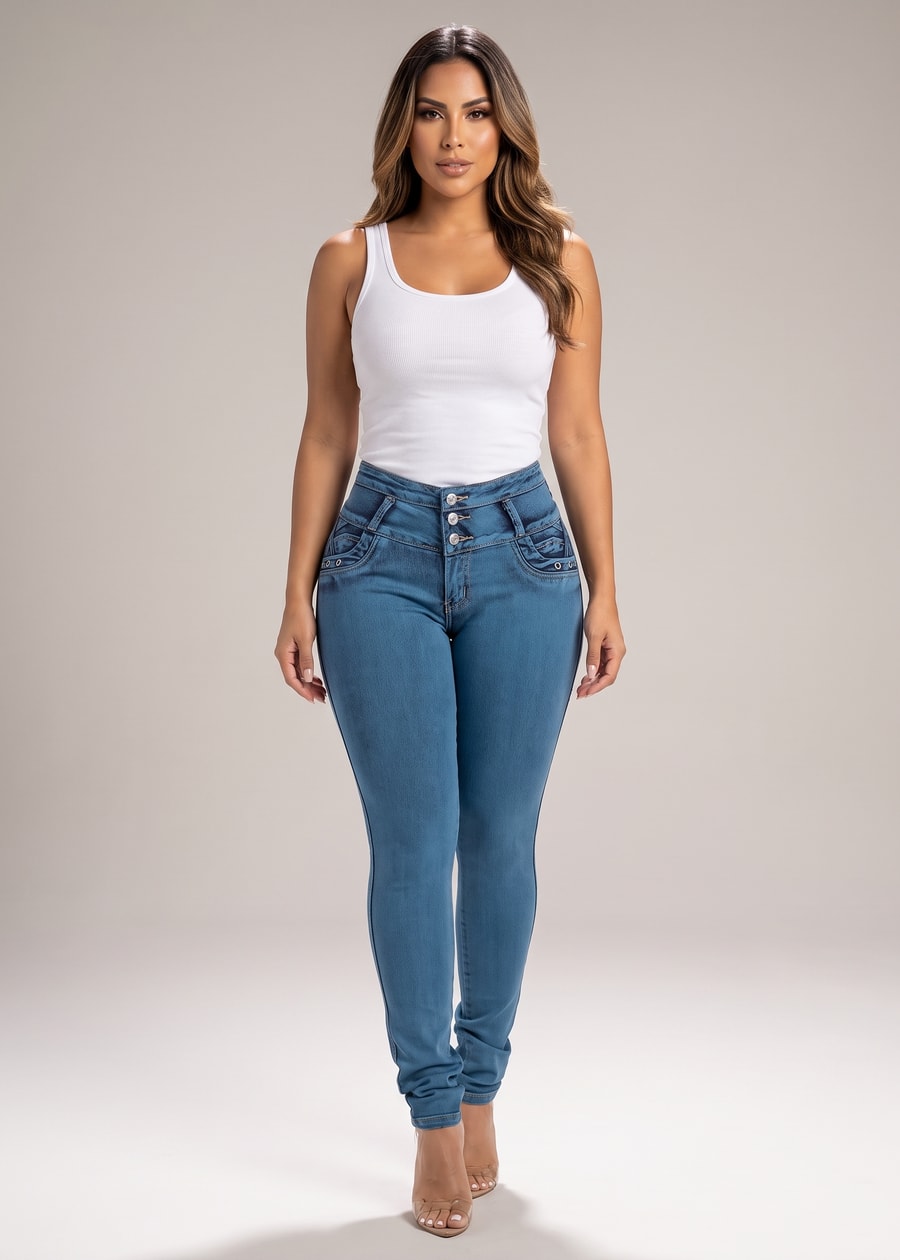 MX JEANS Butt Lifting Acid Wash Blue Skinny Jeans, view 3 of 18