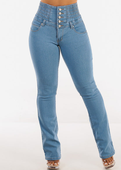 MX JEANS 5 Button Spandex Waist Bootcut Jeans Light Wash