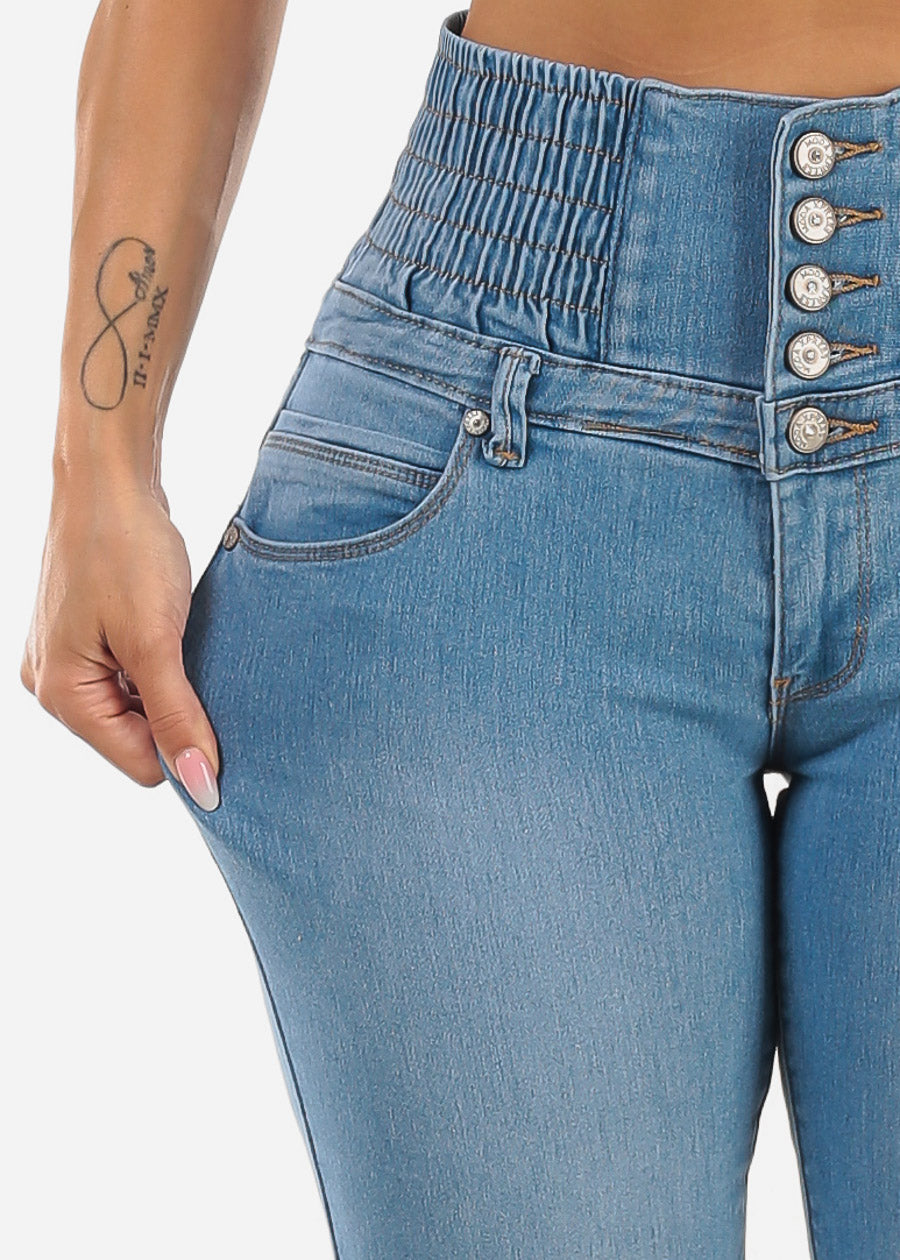 MX JEANS 5 Button Spandex Waist Bootcut Jeans Light Wash