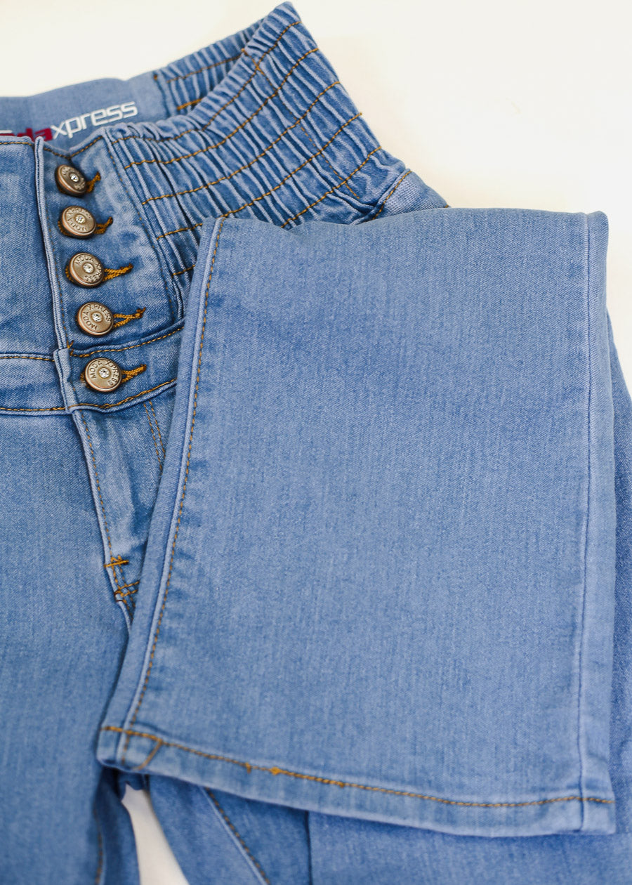 MX JEANS Butt Lift 5 Button Spandex Waist Bootcut Jeans Light Wash