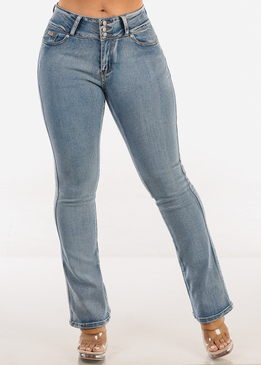 Butt Lift Mid Rise Stretch Bootcut Jeans Acid Wash