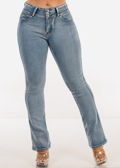 Butt Lift Mid Rise Stretch Bootcut Jeans Acid Wash
