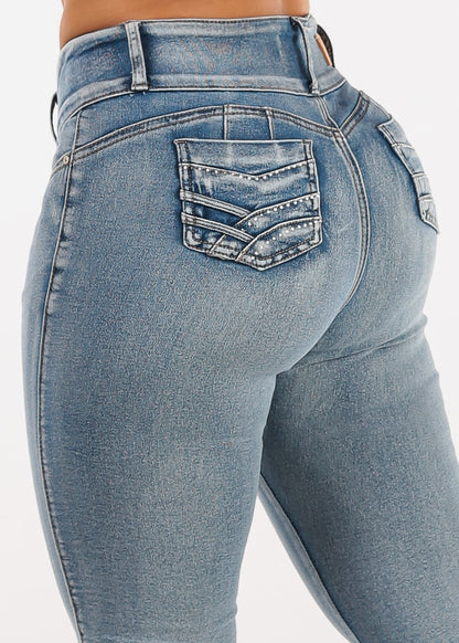 Butt Lift Mid Rise Stretch Bootcut Jeans Acid Wash