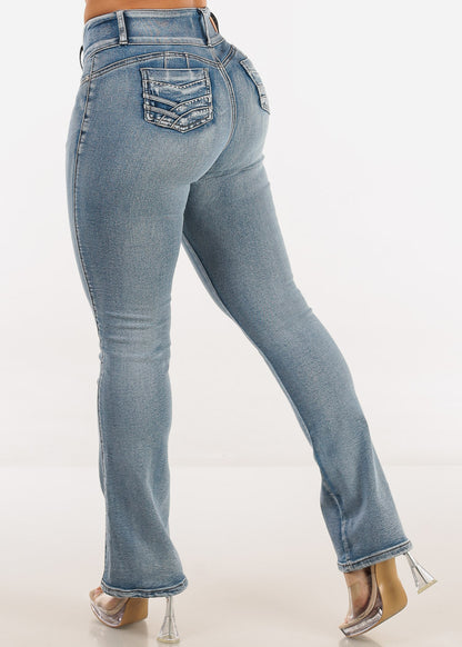 Butt Lift Mid Rise Stretch Bootcut Jeans Acid Wash