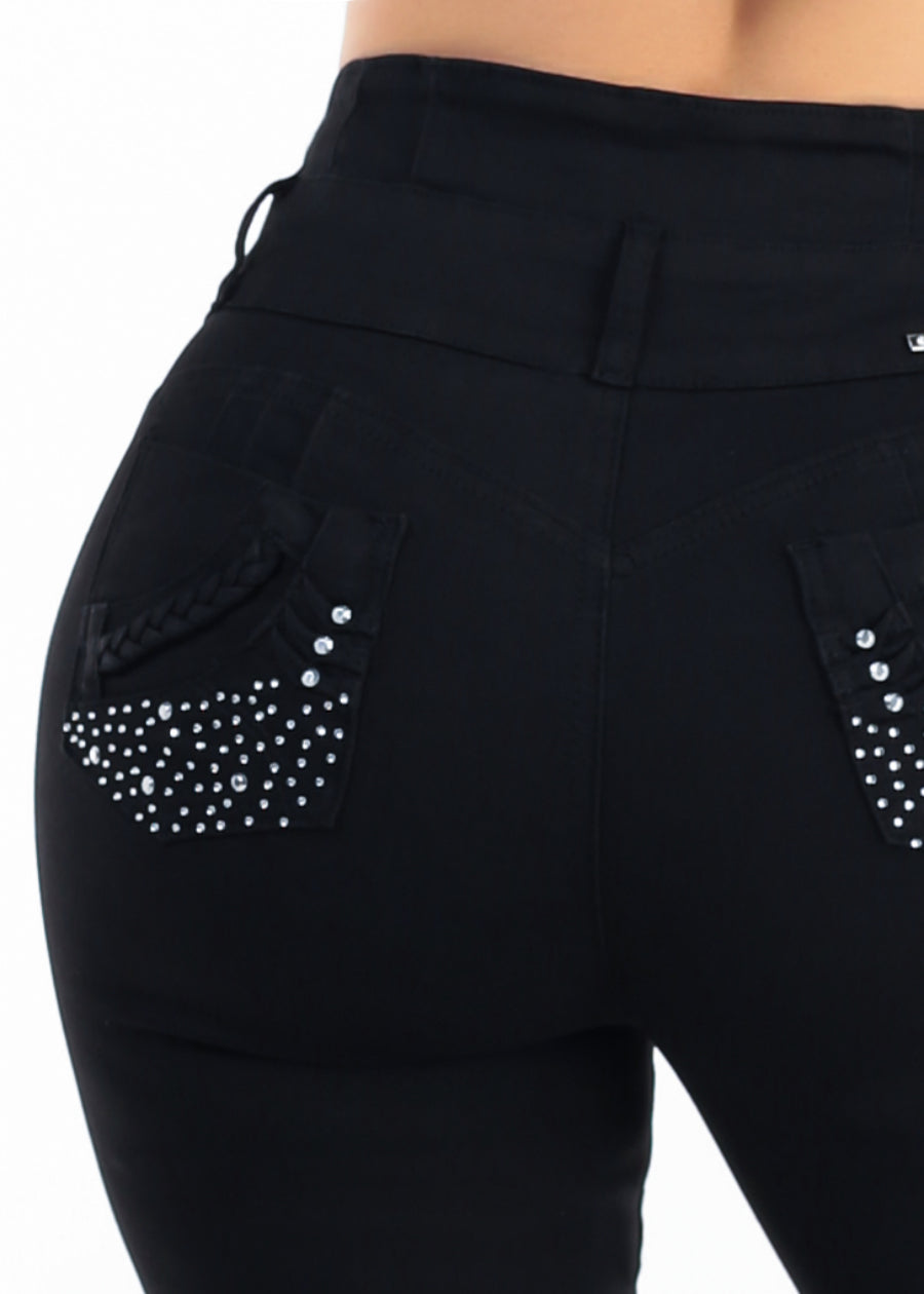 MX JEANS Black Butt Lift Super High Waist Stretch Denim Capris