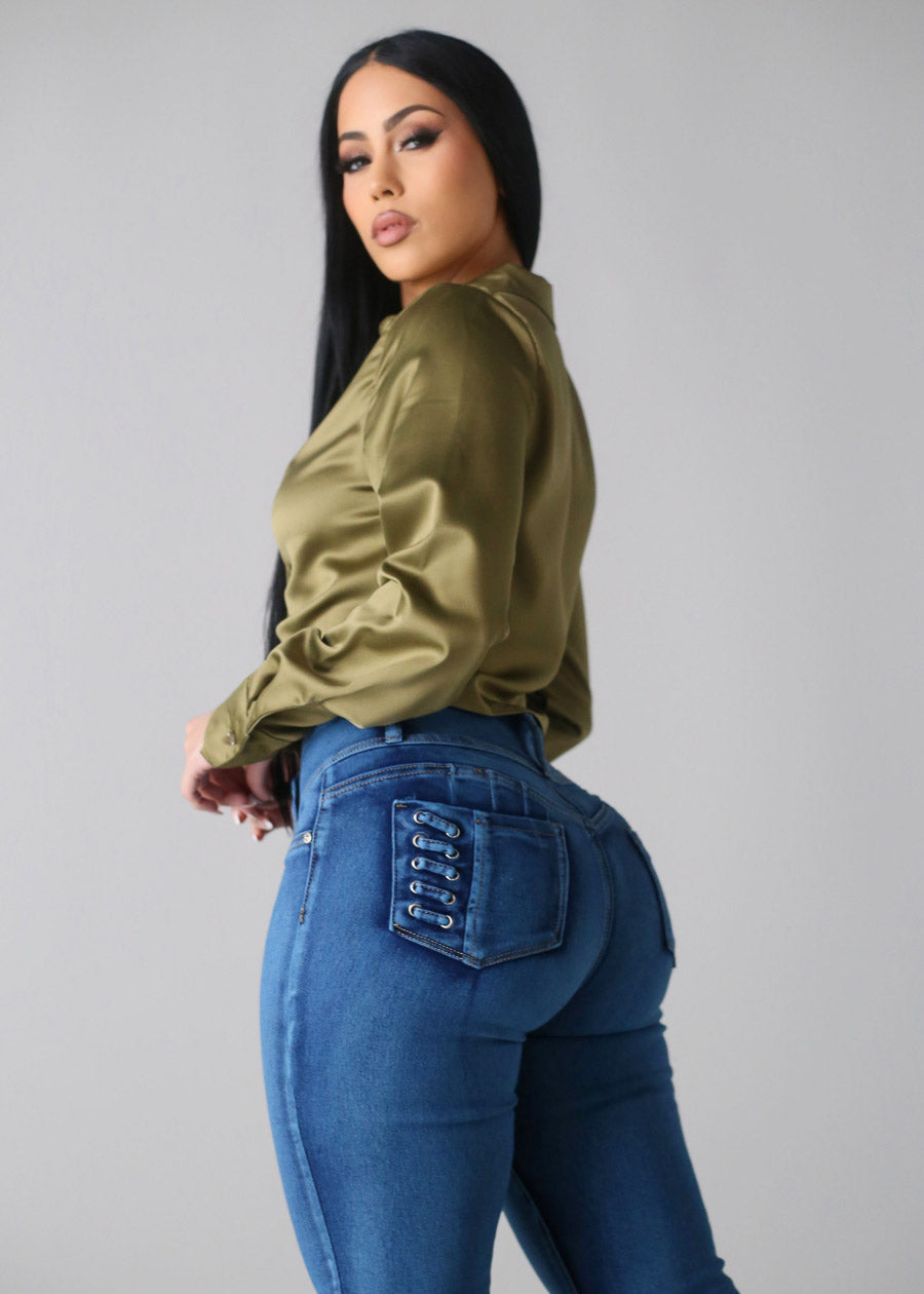 MX JEANS Butt Lift High Waist Bootcut Jeans Blue