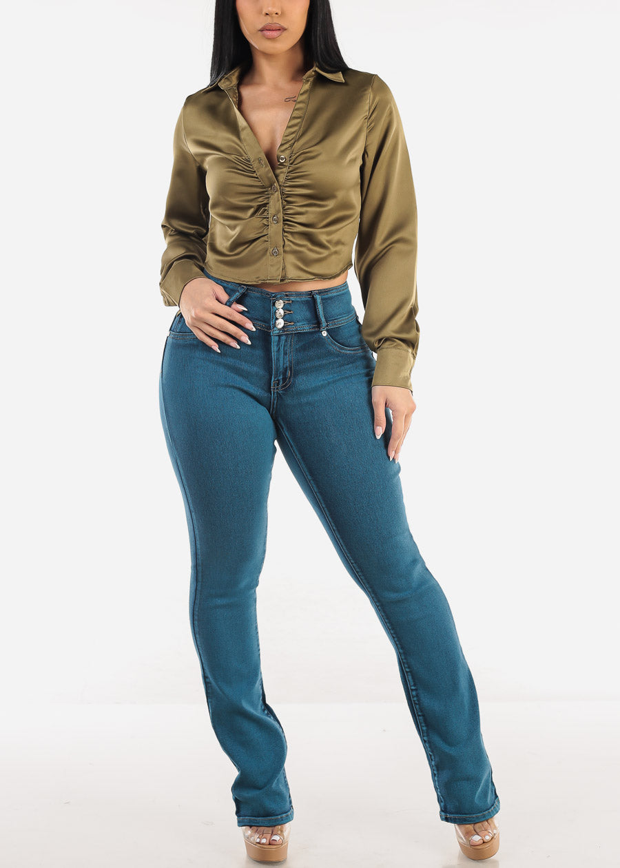 MX JEANS Butt Lift High Waist Bootcut Jeans Blue