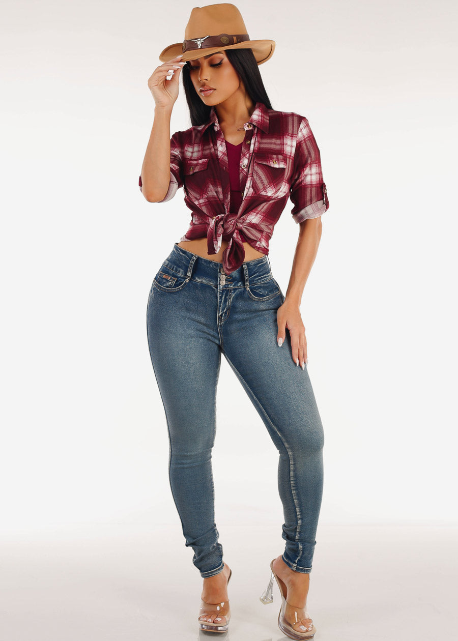 Butt Lift Mid Rise Stretch Skinny Jeans Acid Wash