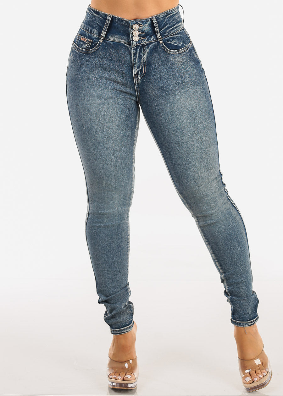 Butt Lift Mid Rise Stretch Skinny Jeans Acid Wash