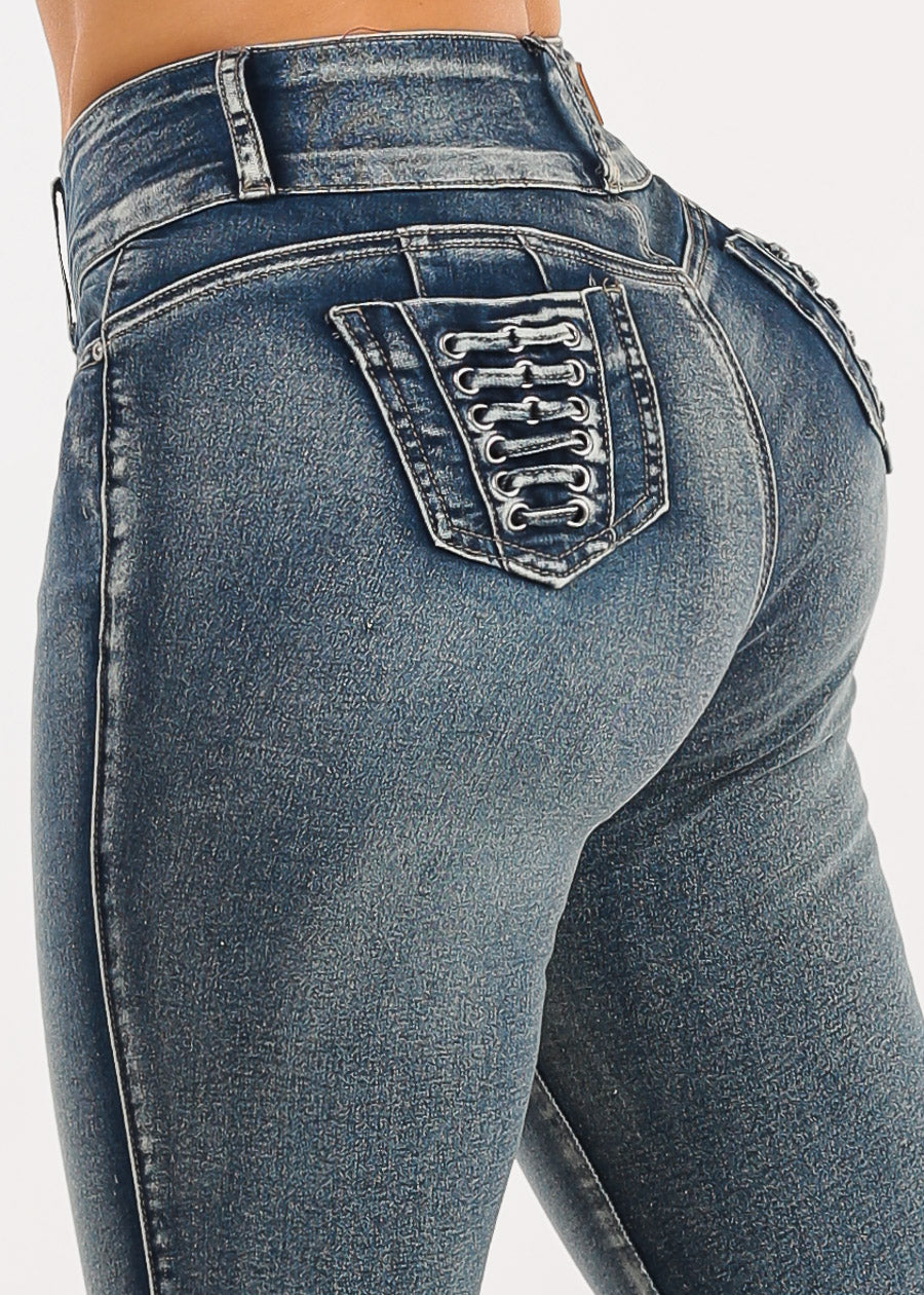 Butt Lift Mid Rise Stretch Skinny Jeans Acid Wash