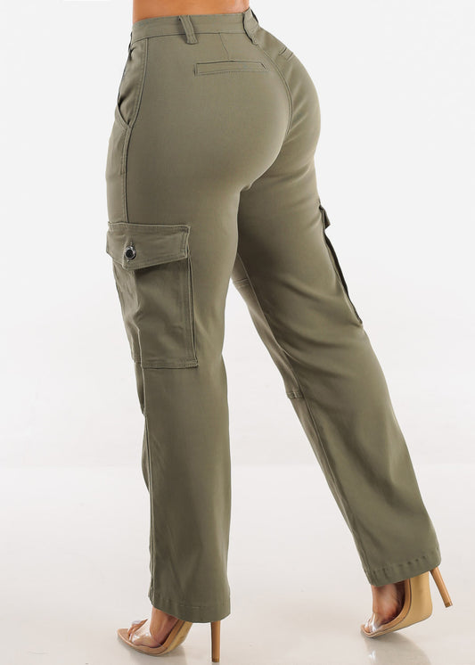 Butt Lift Hyper Stretch Straight Cargo Pants Light Olive