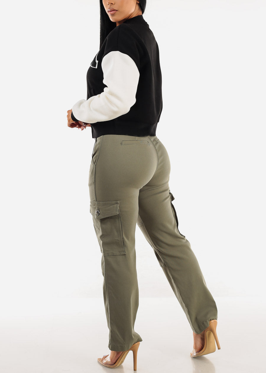 High Waist Hyper Stretch Straight Cargo Pants Light Olive