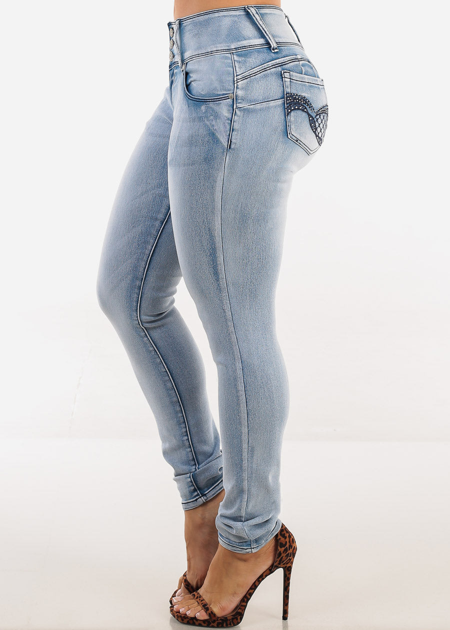 Butt Lift Low Rise Stretch Skinny Jeans Acid Wash