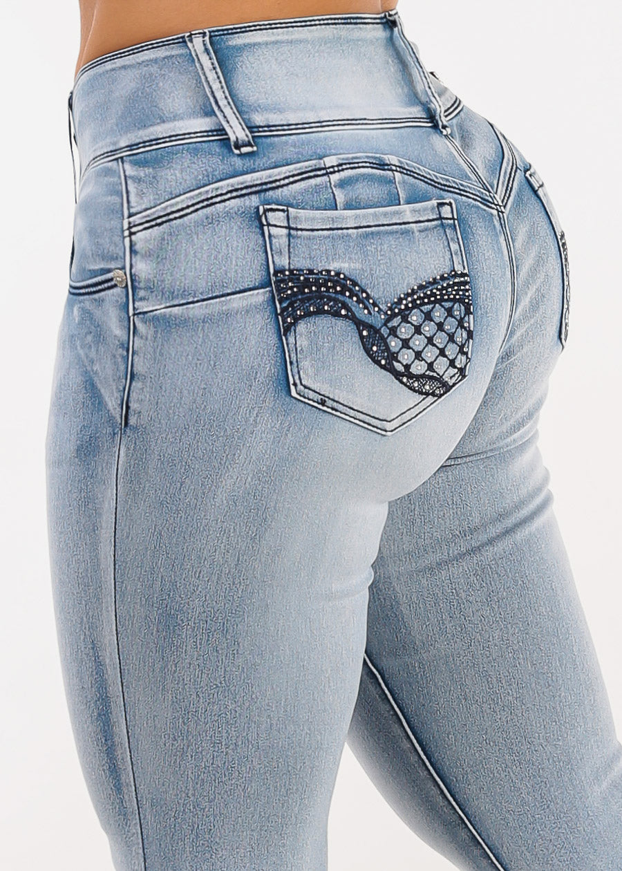 Butt Lift Low Rise Stretch Skinny Jeans Acid Wash