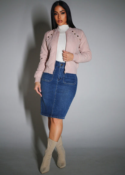 Butt Lift High Waist Stretch Denim Pencil Skirt Dark Wash