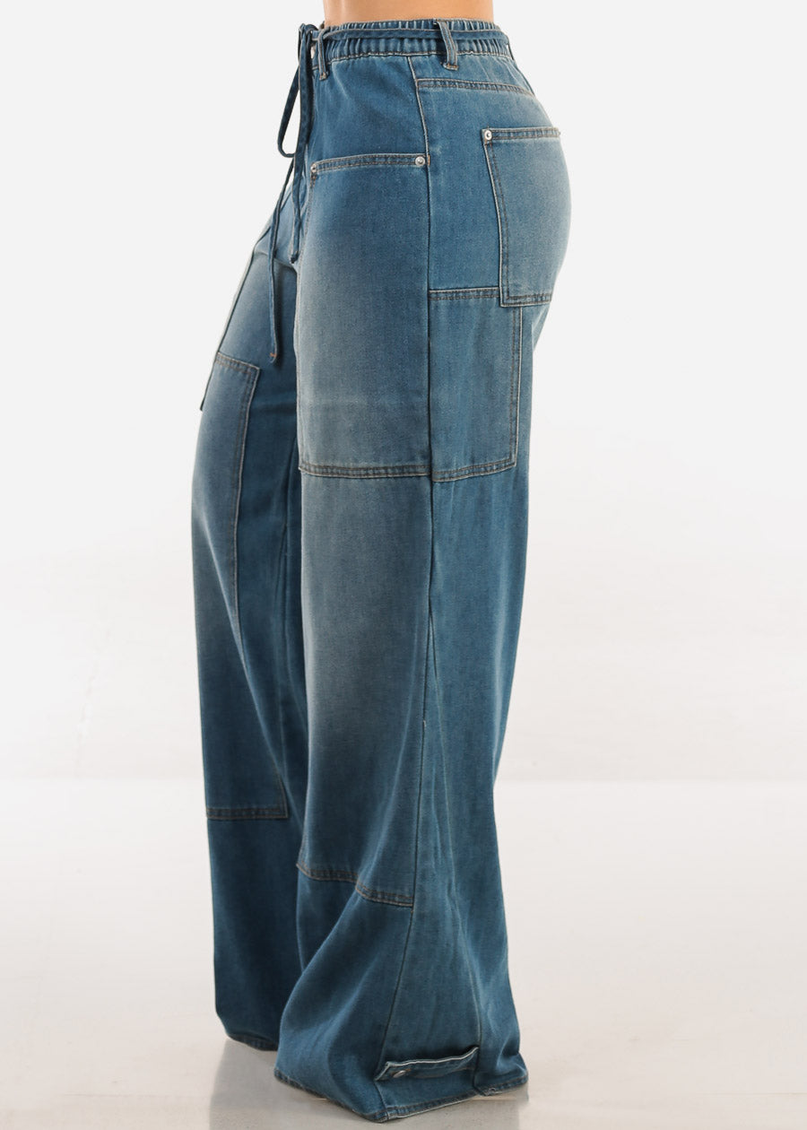 Elastic Waist Wide Leg Baggy Denim Jeans