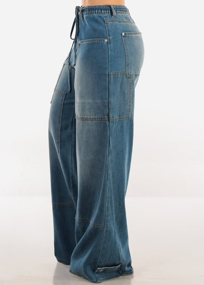 Elastic Waist Wide Leg Baggy Denim Jeans