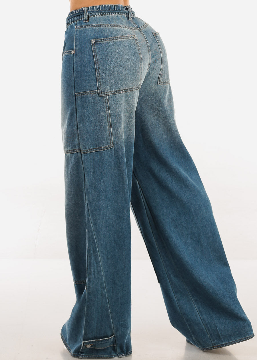 Elastic Waist Wide Leg Baggy Denim Jeans
