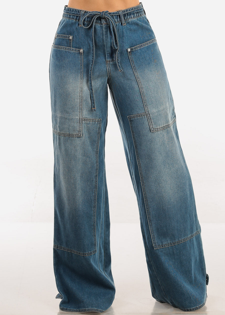 Elastic Waist Wide Leg Baggy Denim Jeans