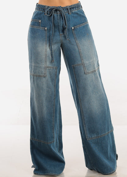 Elastic Waist Wide Leg Baggy Denim Jeans