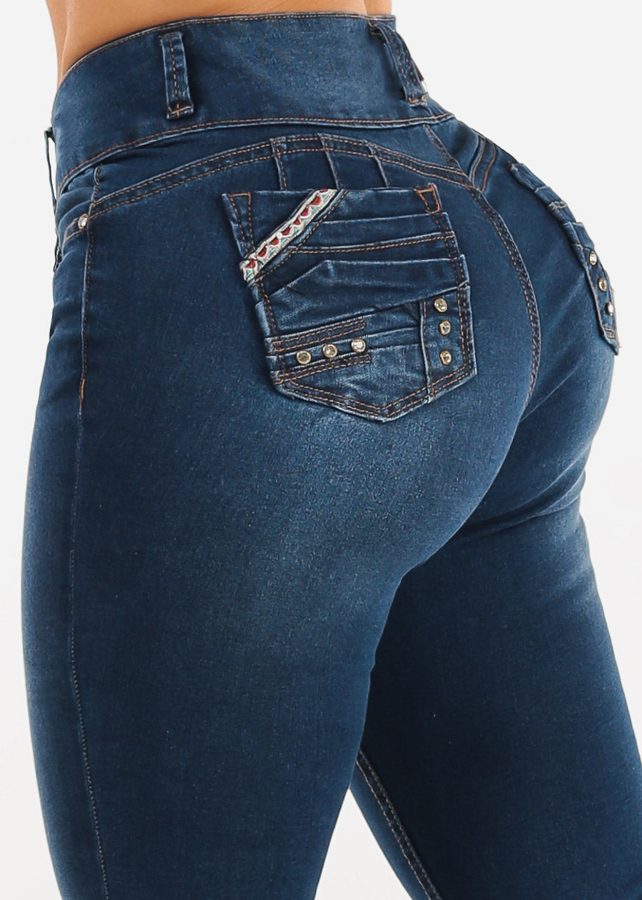 Butt Lift High Waist Stretch Skinny Jeans Dark Wash
