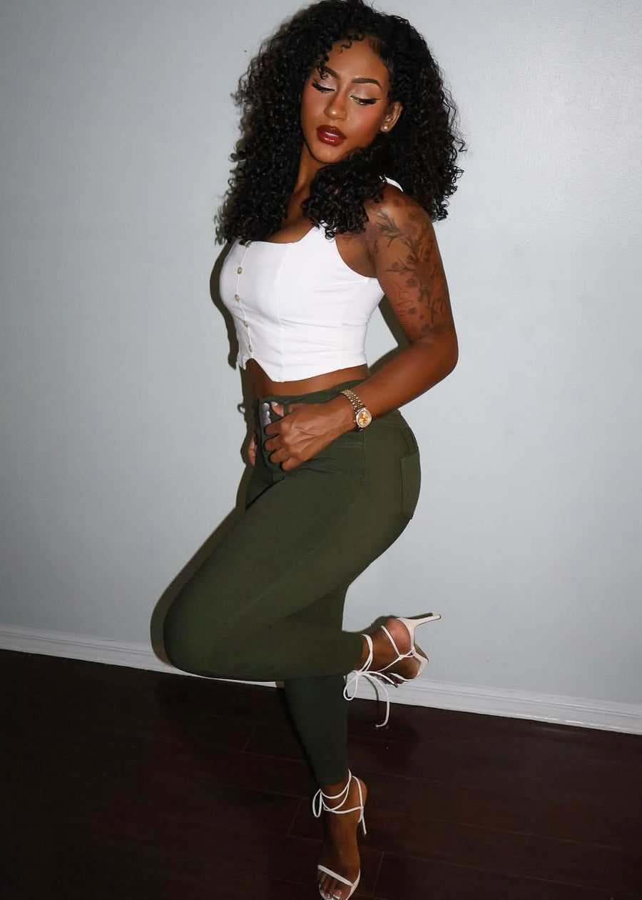 High Waist Butt Lift Levanta Cola Olive Jeggings