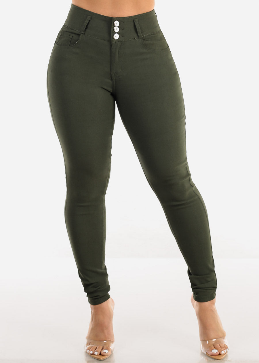 High Waist Butt Lift Levanta Cola Olive Jeggings