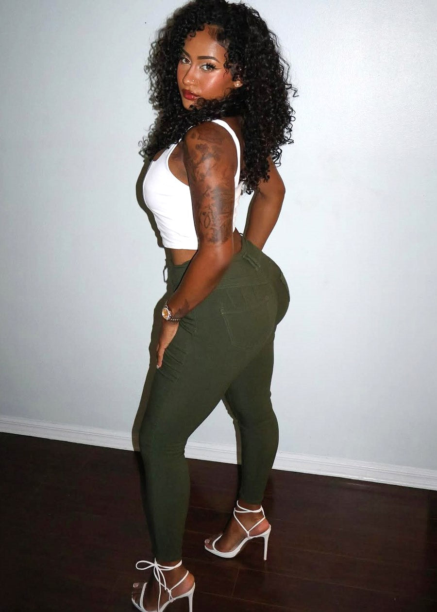 High Waist Butt Lift Levanta Cola Olive Jeggings
