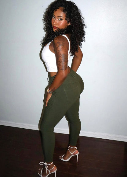 MX JEANS High Waist Butt Lift Levanta Cola Olive Jeggings