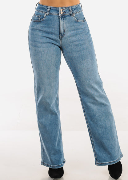 Butt Lift High Waist Stretch Wide Leg Jeans Light Wash