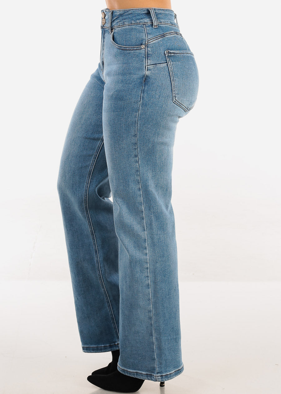 Butt Lift High Waist Stretch Wide Leg Jeans Light Wash