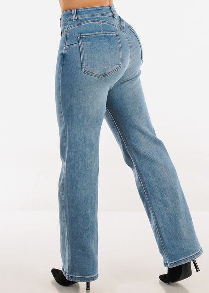Butt Lift High Waist Stretch Wide Leg Jeans Light Wash