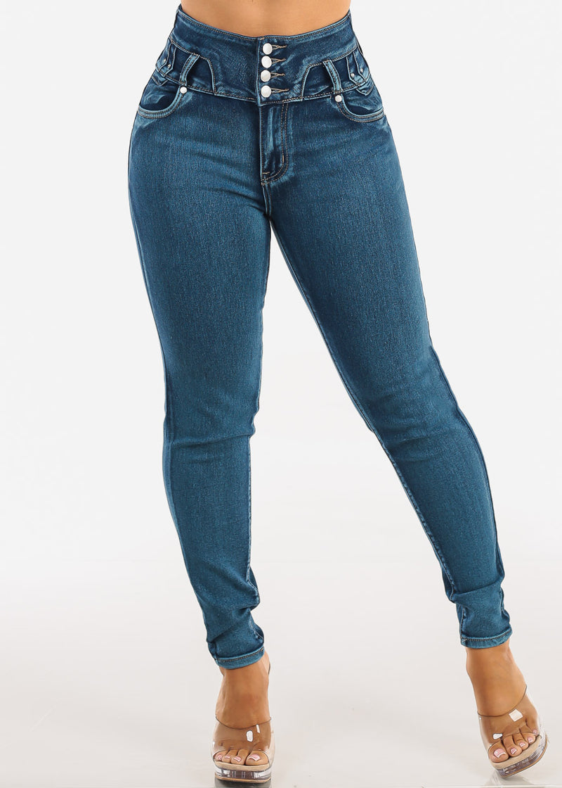Butt Lift Super High Waist Stretch Skinny Jeans Med Sand Wash