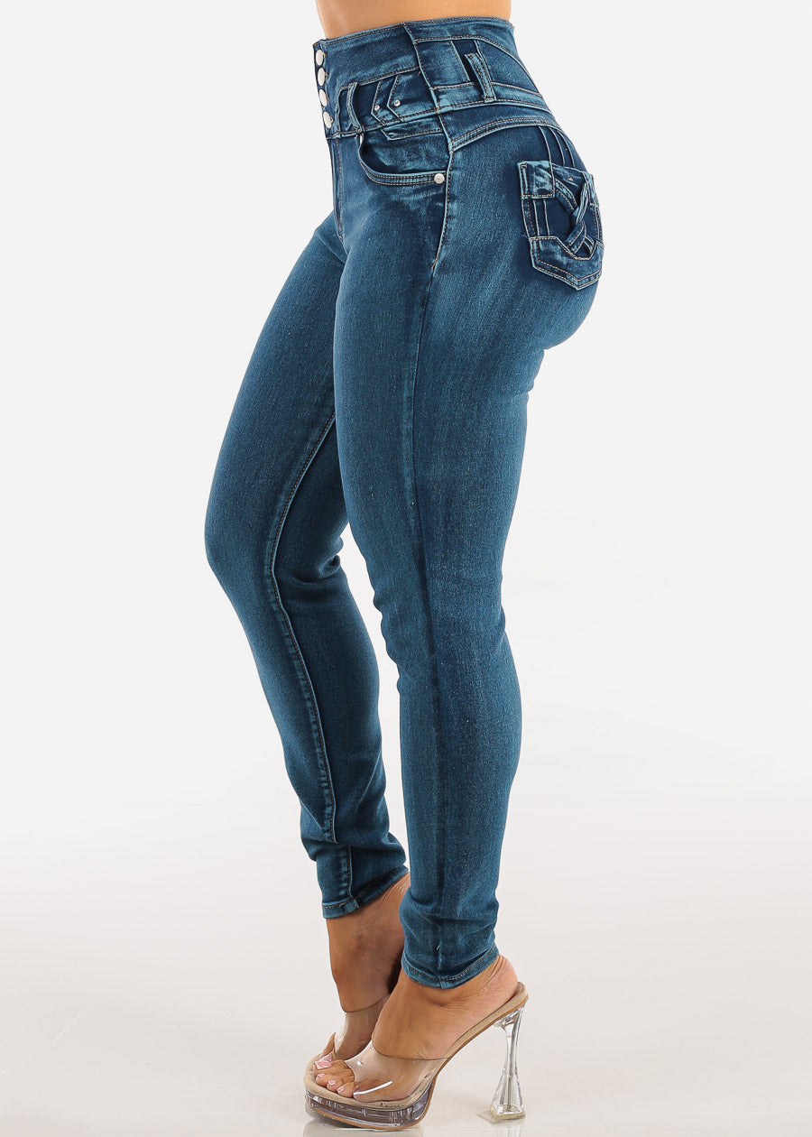 Butt Lift Super High Waist Stretch Skinny Jeans Med Sand Wash