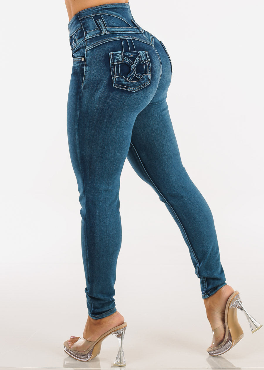 Butt Lift Super High Waist Stretch Skinny Jeans Med Sand Wash