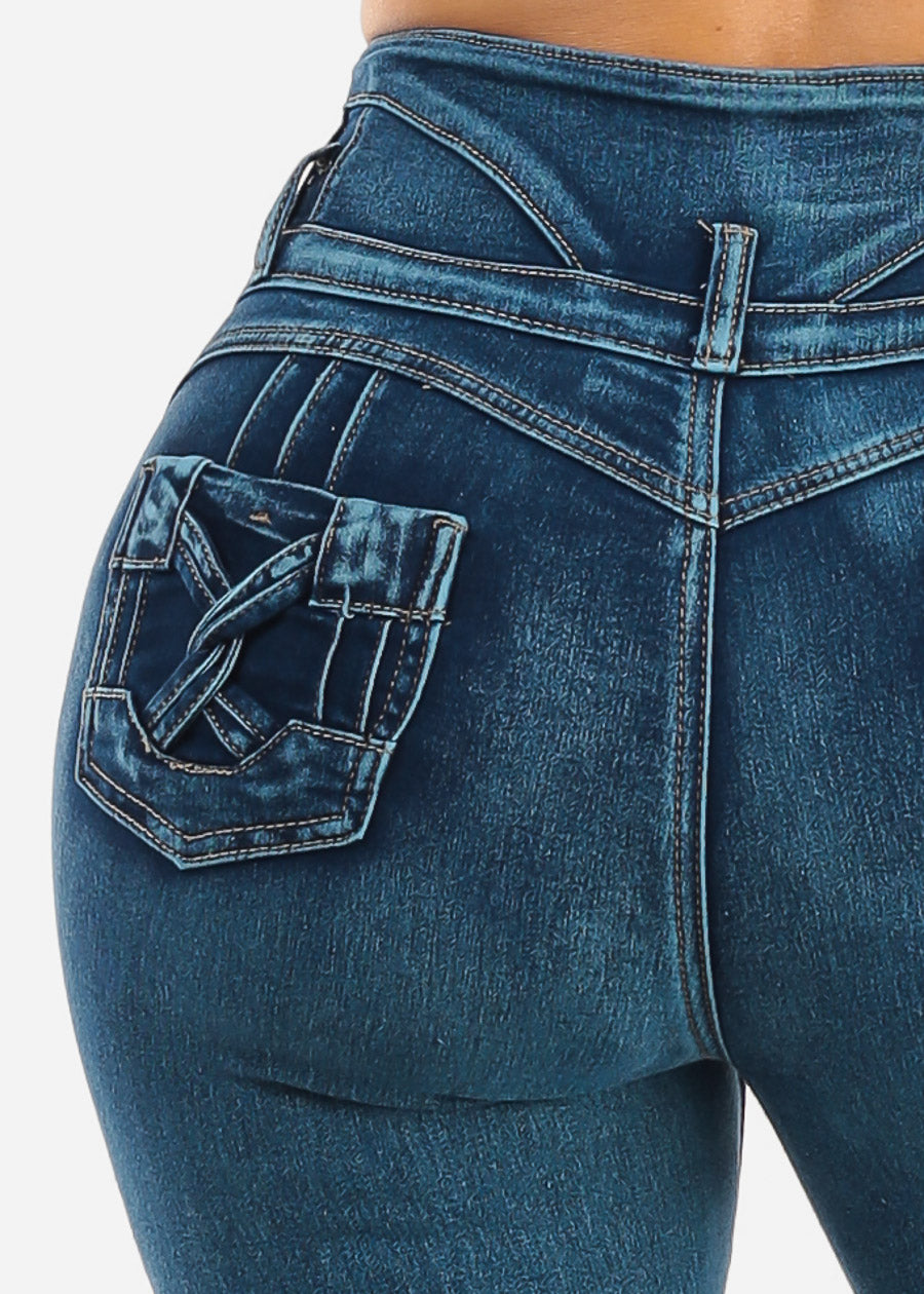 Butt Lift Super High Waist Stretch Skinny Jeans Med Sand Wash