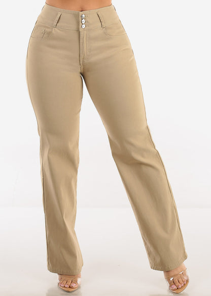 MX JEANS Butt Lift Hyper Stretch Straight Wide Leg Pants Khaki