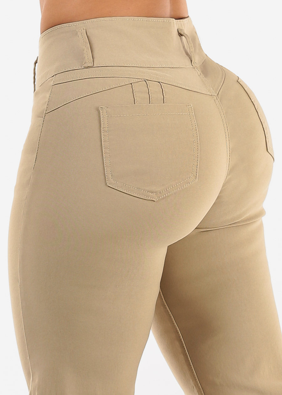 MX JEANS Butt Lift Hyper Stretch Straight Wide Leg Pants Khaki