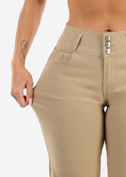 MX JEANS Butt Lift Hyper Stretch Straight Wide Leg Pants Khaki