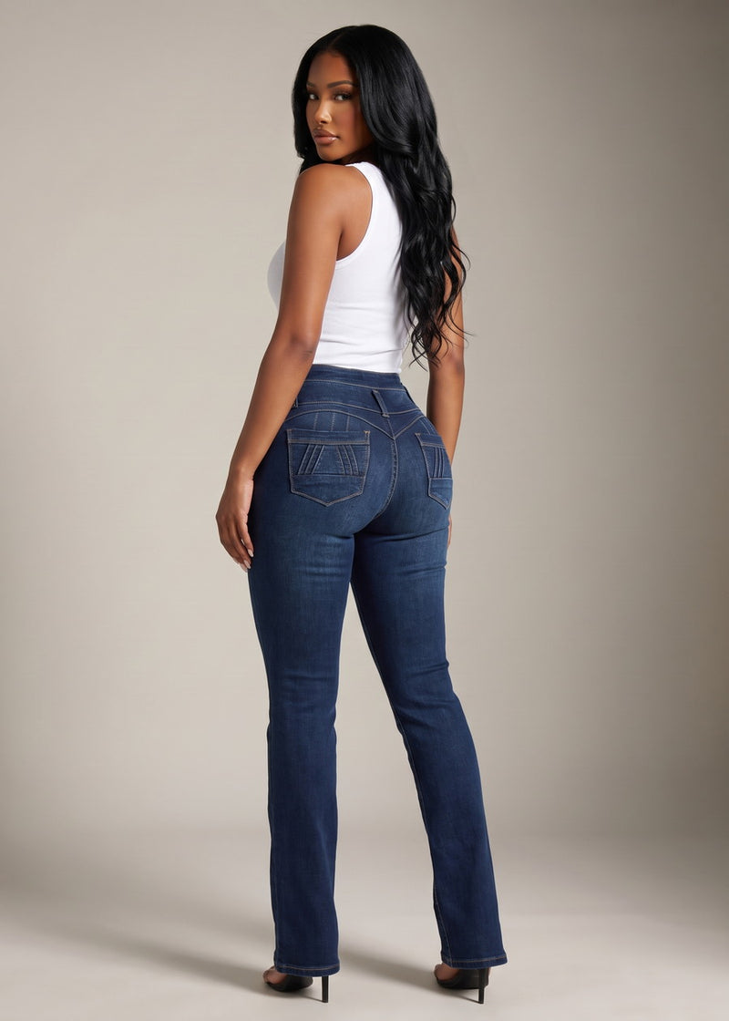 MX JEANS Butt Lifting Mid Rise Dark Wash Bootcut Jeans