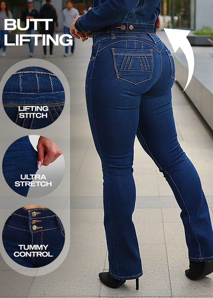 MX JEANS Butt Lifting Mid Rise Dark Wash Bootcut Jeans