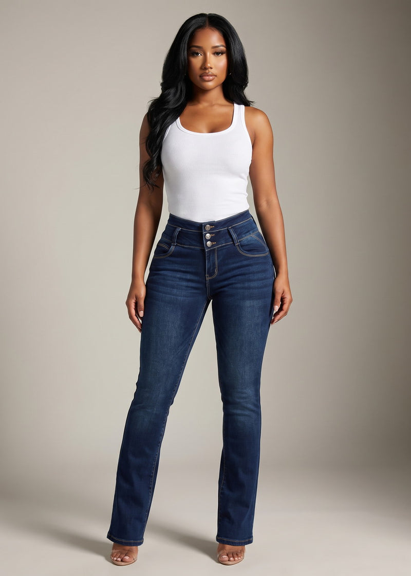 MX JEANS Butt Lifting Mid Rise Dark Wash Bootcut Jeans