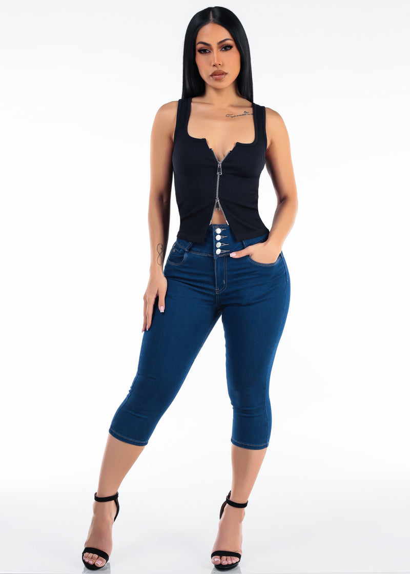 Butt Lift Super High Waisted Stretch Indigo Denim Capris