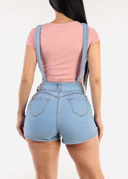 Butt Lift Sleeveless Light Denim Short Overalls