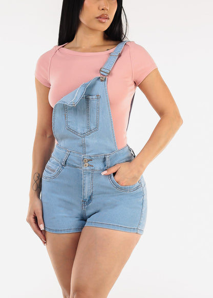 Butt Lift Sleeveless Light Denim Short Overalls